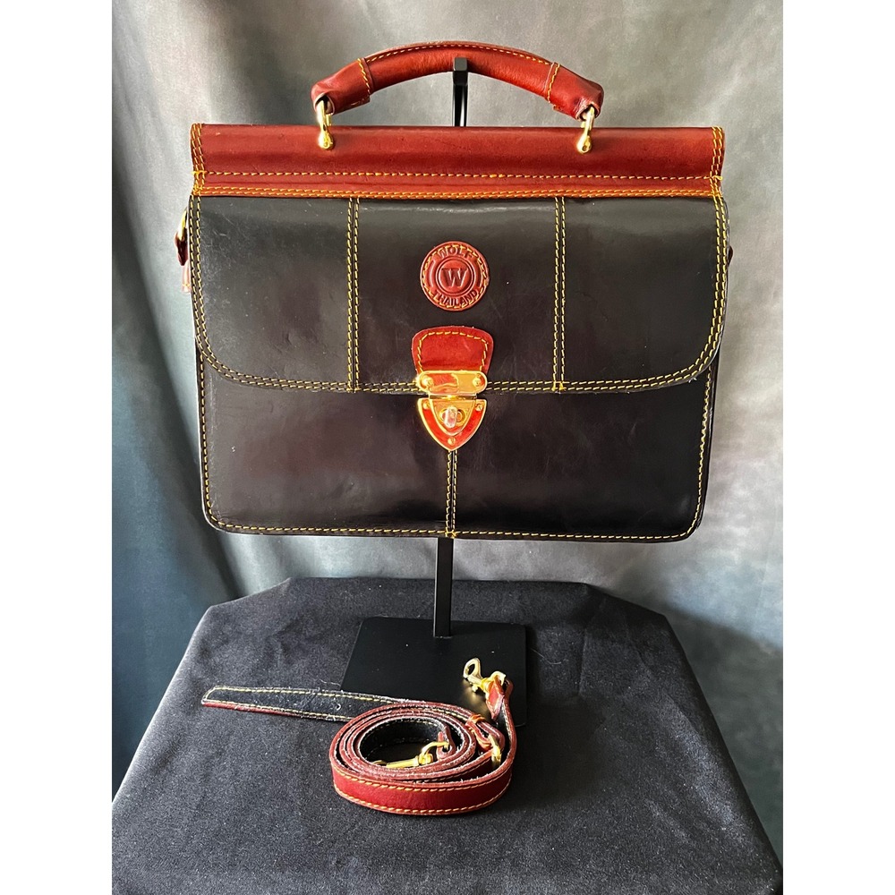 Wolf Thailand Leather Briefcase Satchel‎ Bag Top Handle Crossbody Strap